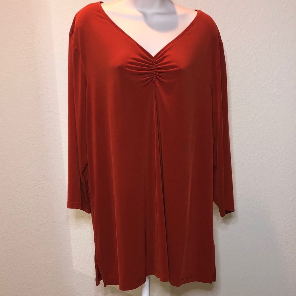 Susan Graver - Rust Colored, V-Neck Top